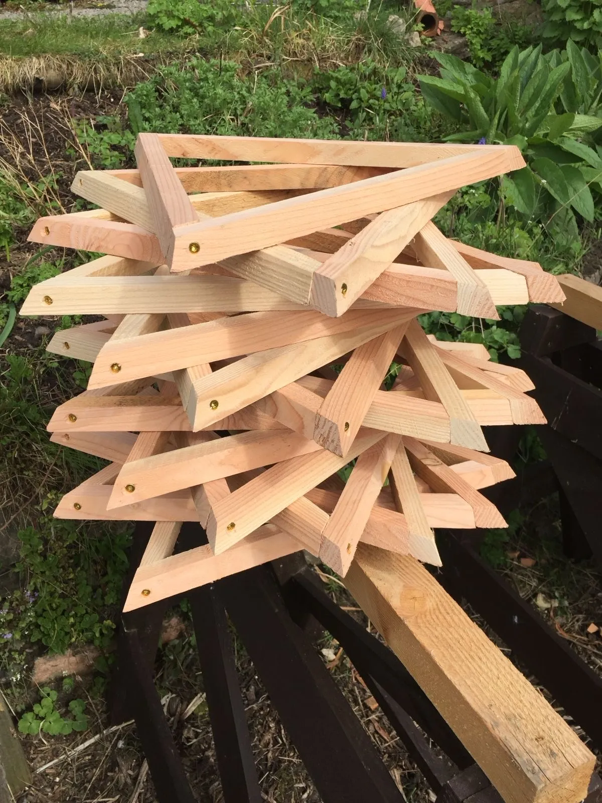 Douglas Fir timber frame detail on a Highland Domes geodesic greenhouse structure